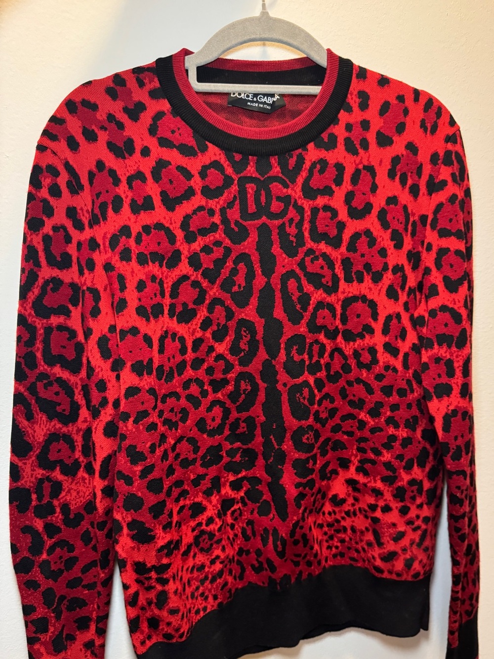 Dolce & Gabbana Red and Black Leopard-Print Sweater